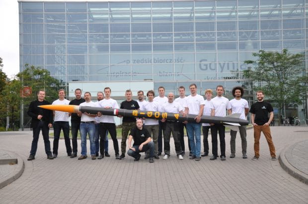 Engineering team of SpaceForest company of Pomeranian Science and Technology Park, Gdynia, with Bigos 4 rocket